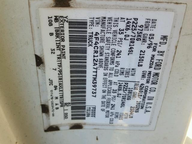 4F4CR12A7TTM39737 - 1996 MAZDA B2300 WHITE photo 10