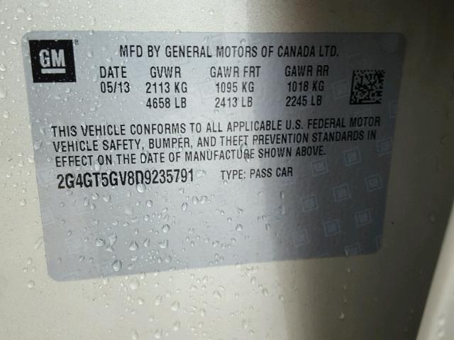 2G4GT5GV8D9235791 - 2013 BUICK REGAL PREM GOLD photo 10