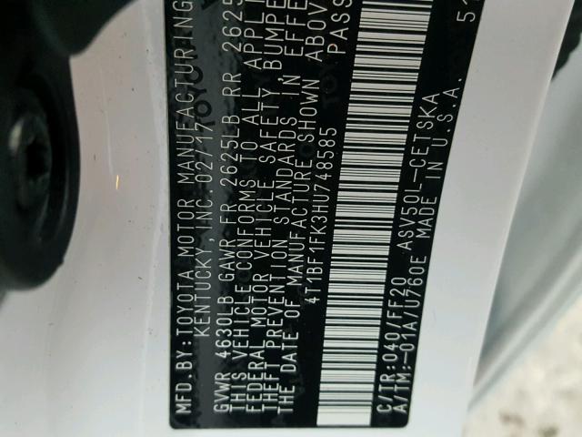 4T1BF1FK3HU748585 - 2017 TOYOTA CAMRY LE თეთრი ფოტო 10