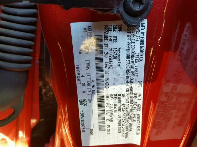 1FAHP3F2XCL236236 - 2012 FORD FOCUS SE RED photo 10