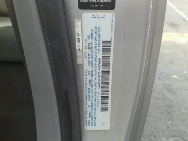 3VWCD21C71M447605 - 2001 VOLKSWAGEN NEW BEETLE 银色 照片 10