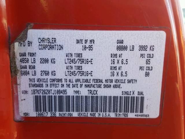 1B7KF26Z0TJ108495 - 1996 DODGE RAM 2500 RED photo 10