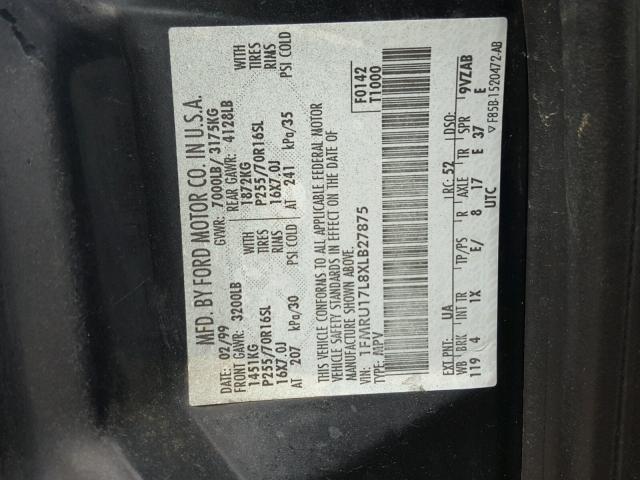 1FMRU17L8XLB27875 - 1999 FORD EXPEDITION BLACK photo 10