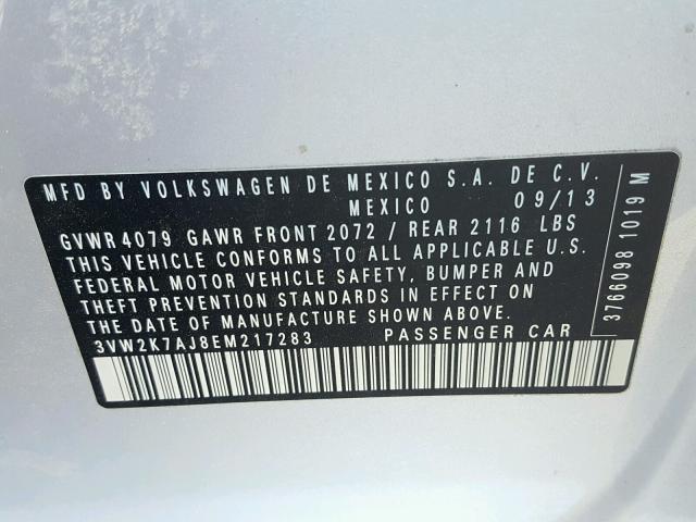 3VW2K7AJ8EM217283 - 2014 VOLKSWAGEN JETTA BASE 银色 照片 10