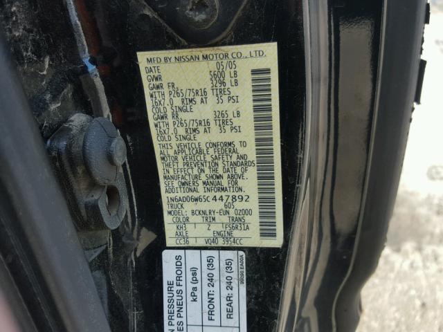 1N6AD06W65C447892 - 2005 NISSAN FRONTIER K GRAY photo 10