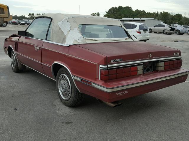 1B3BV55E6FG191002 - 1985 DODGE 600 BURGUNDY photo 3