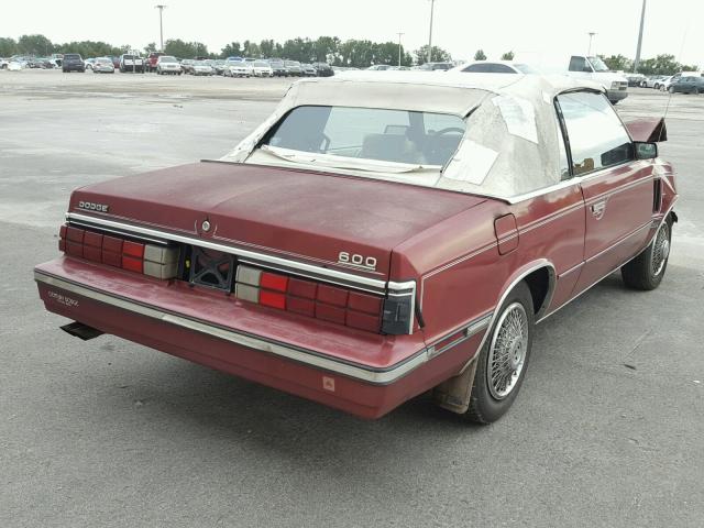 1B3BV55E6FG191002 - 1985 DODGE 600 BURGUNDY photo 4