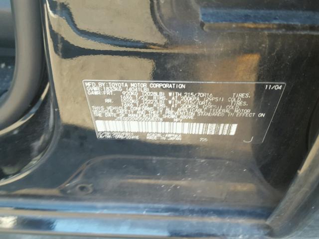 JTEGD20V050058378 - 2005 TOYOTA RAV4 BLACK photo 10