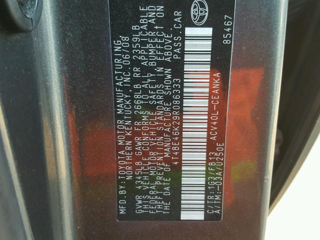 4T4BE46K29R086333 - 2009 TOYOTA CAMRY BASE CHARCOAL photo 10