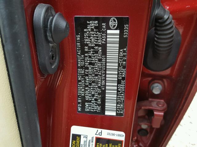 4T1BK1FK1FU556901 - 2015 TOYOTA CAMRY XSE RED photo 10