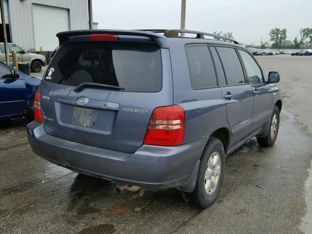 JTEHF21A620045365 - 2002 TOYOTA HIGHLANDER BLUE photo 4