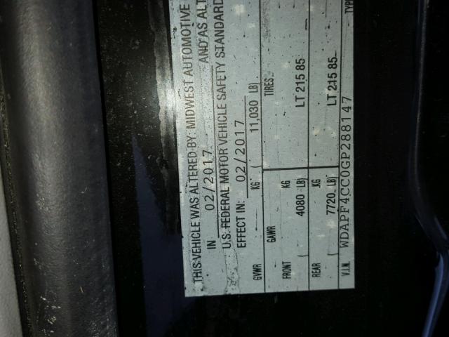 WDAPF4CC0GP288147 - 2016 MERCEDES-BENZ SPRINTER 3 BLACK photo 10