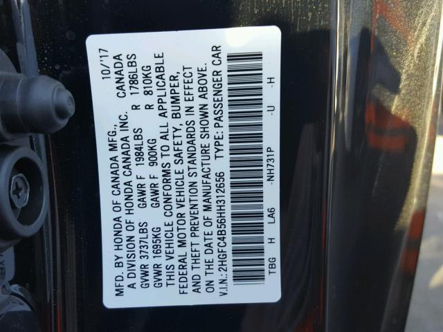 2HGFC4B56HH312656 - 2017 HONDA CIVIC LX BLACK photo 10