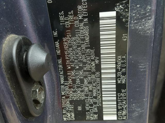 5TDZA23C36S398106 - 2006 TOYOTA SIENNA CE GRAY photo 10