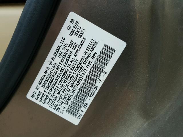 5FNRL3H77AB037471 - 2010 HONDA ODYSSEY EX GOLD photo 10