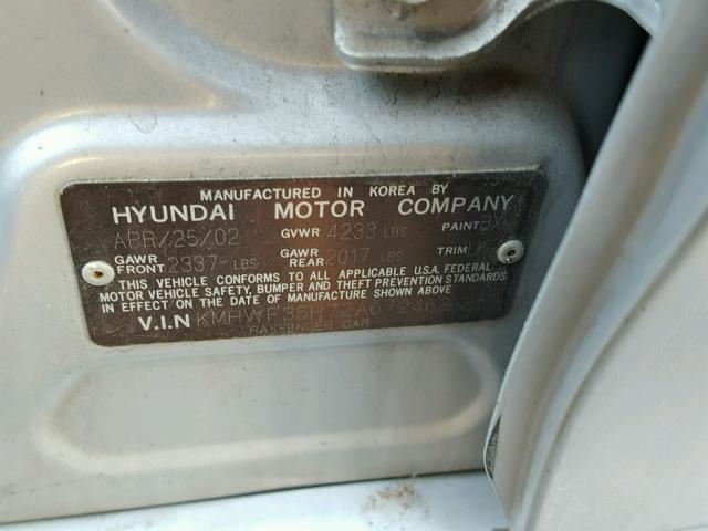 KMHWF35H72A672462 - 2002 HYUNDAI SONATA GLS SILVER photo 10