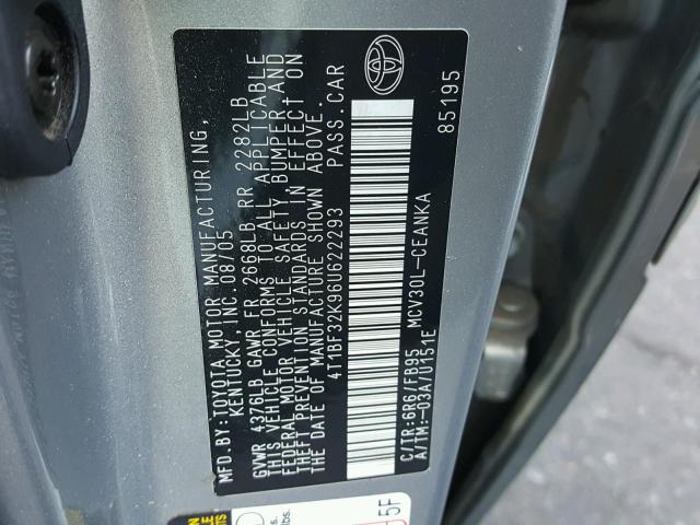 4T1BF32K96U622293 - 2006 TOYOTA CAMRY LE SILVER photo 10