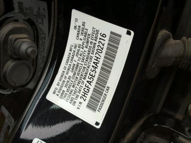 2HGFA5E54AH702216 - 2010 HONDA CIVIC SI BLACK photo 10