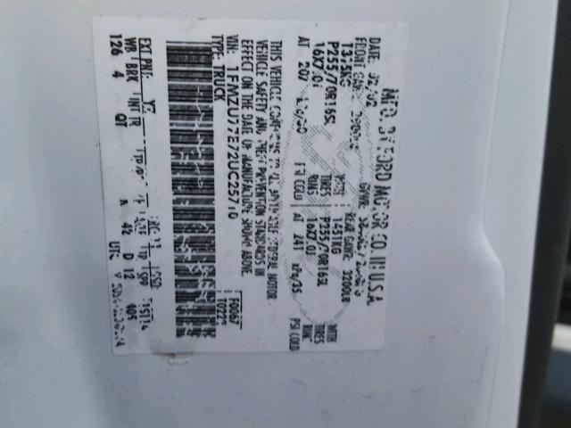 1FMZU77E72UC25710 - 2002 FORD EXPLORER S WHITE photo 10