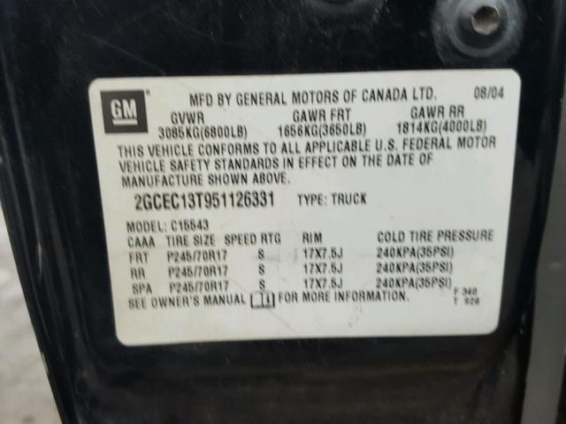 2GCEC13T951126331 - 2005 CHEVROLET SILVERADO BLACK photo 10