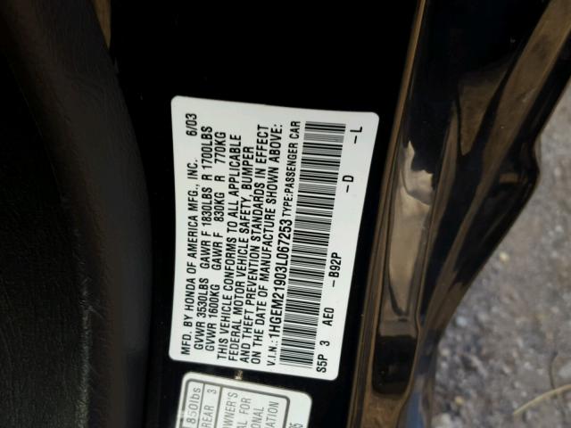 1HGEM21903L067253 - 2003 HONDA CIVIC EX BLACK photo 10