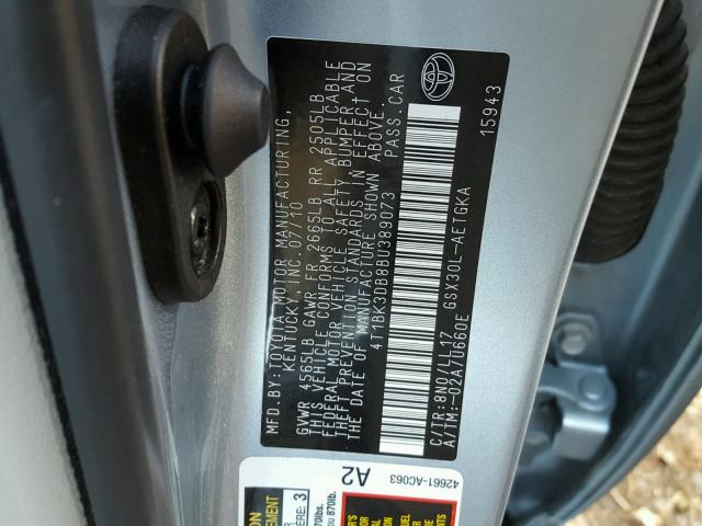 4T1BK3DB8BU389073 - 2011 TOYOTA AVALON BAS BLUE photo 10