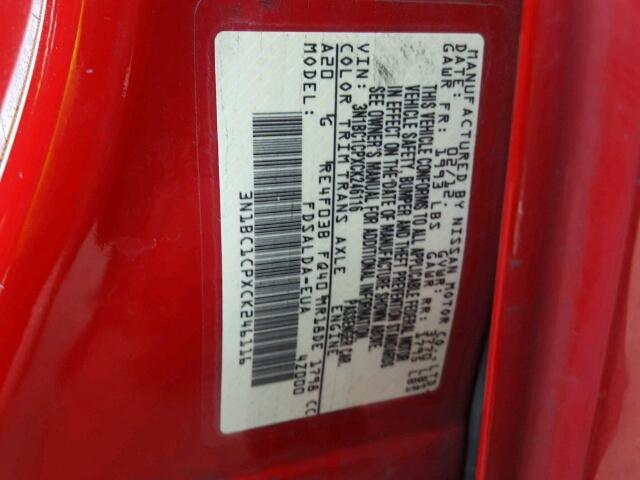 3N1BC1CPXCK246116 - 2012 NISSAN VERSA S RED photo 10