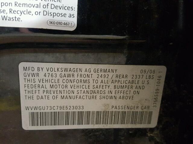 WVWGU73C79E523033 - 2009 VOLKSWAGEN CC VR6 4MO BLACK photo 10