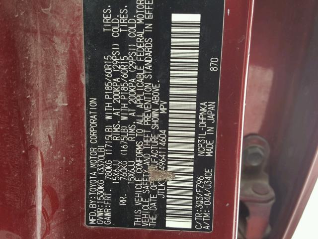 JTLKT324964114604 - 2006 TOYOTA SCION XB RED photo 10