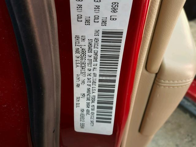 1J4RR5GG1BC641327 - 2011 JEEP GRAND CHER RED photo 10