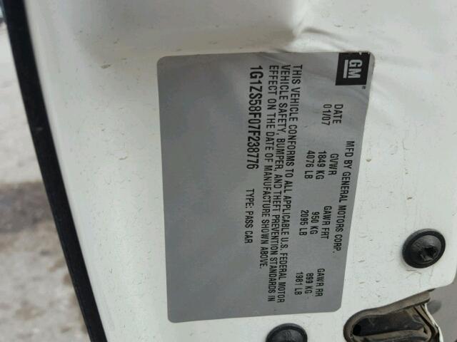 1G1ZS58F07F238776 - 2007 CHEVROLET MALIBU LS WHITE photo 10