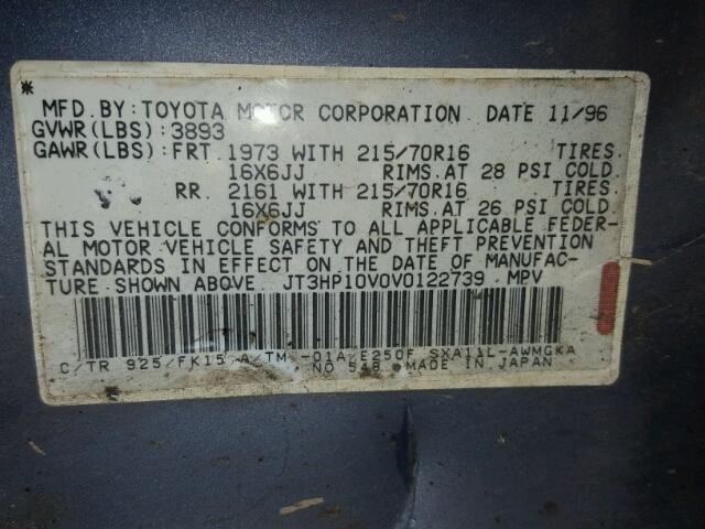 JT3HP10V0V0122739 - 1997 TOYOTA RAV4 BLUE photo 10