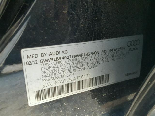 WAUFFAFL3CA118121 - 2012 AUDI A4 PREMIUM GRAY photo 10