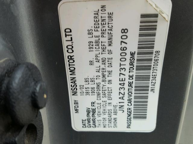 JN1AZ34E73T006708 - 2003 NISSAN 350Z COUPE GRAY photo 10