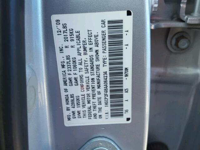 1HGCP2F48AA064234 - 2010 HONDA ACCORD LXP SILVER photo 10