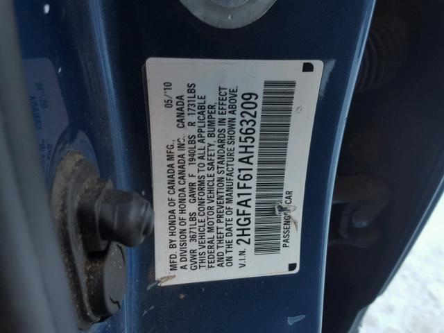 2HGFA1F61AH563209 - 2010 HONDA CIVIC BLUE photo 10