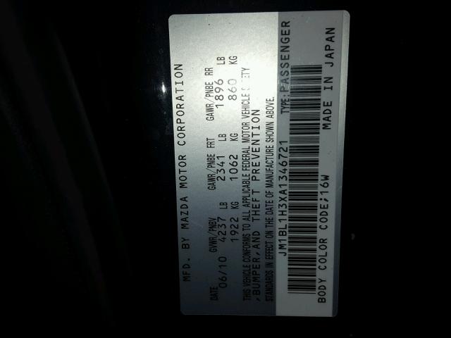 JM1BL1H3XA1346721 - 2010 MAZDA SPEED 3 BLACK photo 10