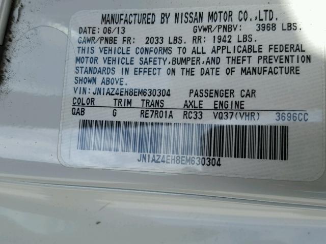 JN1AZ4EH8EM630304 - 2014 NISSAN 370Z BASE WHITE photo 10