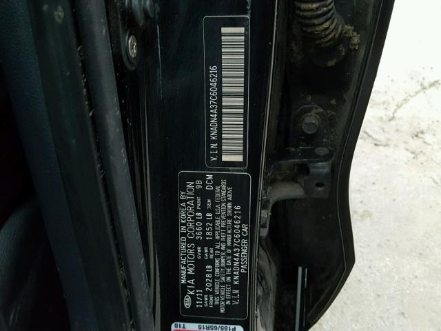 KNADN4A37C6046216 - 2012 KIA RIO EX BLACK photo 10