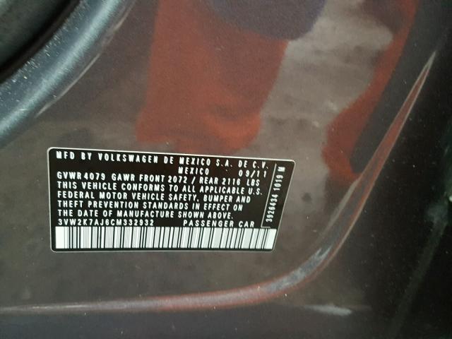 3VW2K7AJ6CM332932 - 2012 VOLKSWAGEN JETTA BASE 灰色 照片 10