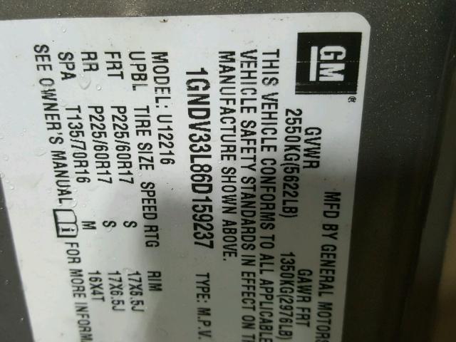 1GNDV33L86D159237 - 2006 CHEVROLET UPLANDER L BROWN photo 10