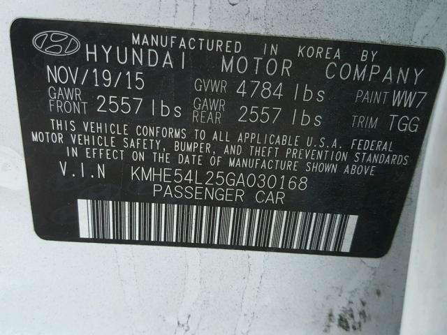 KMHE54L25GA030168 - 2016 HYUNDAI SONATA PLU WHITE photo 10