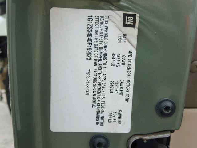 1G1ZS54845F199923 - 2005 CHEVROLET MALIBU GREEN photo 10