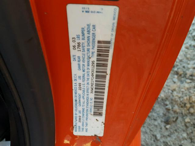 3VWCM21Y14M301295 - 2004 VOLKSWAGEN NEW BEETLE 橙色 照片 10