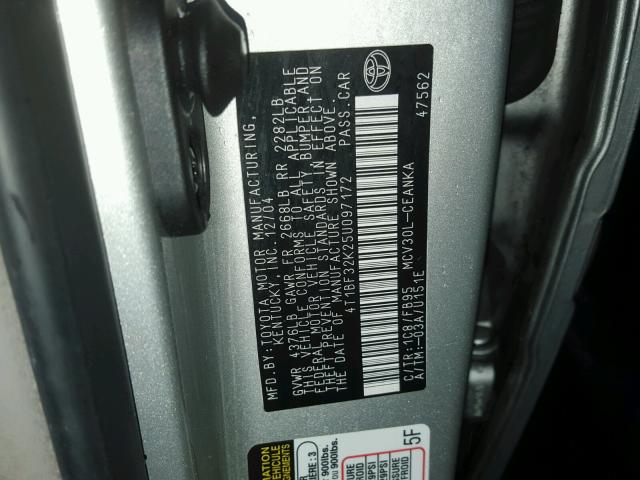 4T1BF32K25U097172 - 2005 TOYOTA CAMRY LE SILVER photo 10