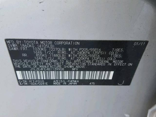 JTLZE4FE4B1139908 - 2011 TOYOTA SCION XB 银色 照片 10