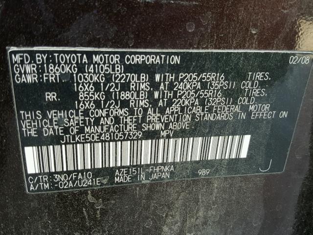 JTLKE50E481057329 - 2008 TOYOTA SCION XB 棕色 照片 10