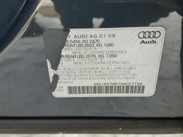 WA1KK78R79A027194 - 2009 AUDI Q5 3.2 BLUE photo 10