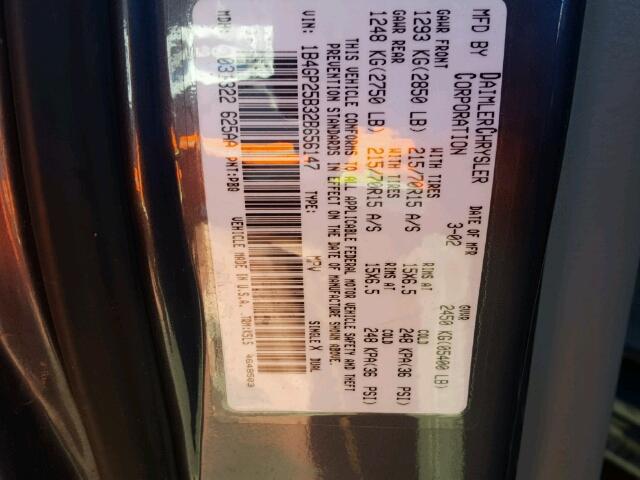 1B4GP25B32B656147 - 2002 DODGE CARAVAN SE GRAY photo 10