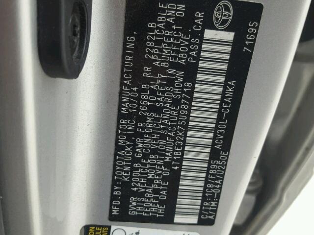 4T1BE32K75U987718 - 2005 TOYOTA CAMRY LE SILVER photo 10